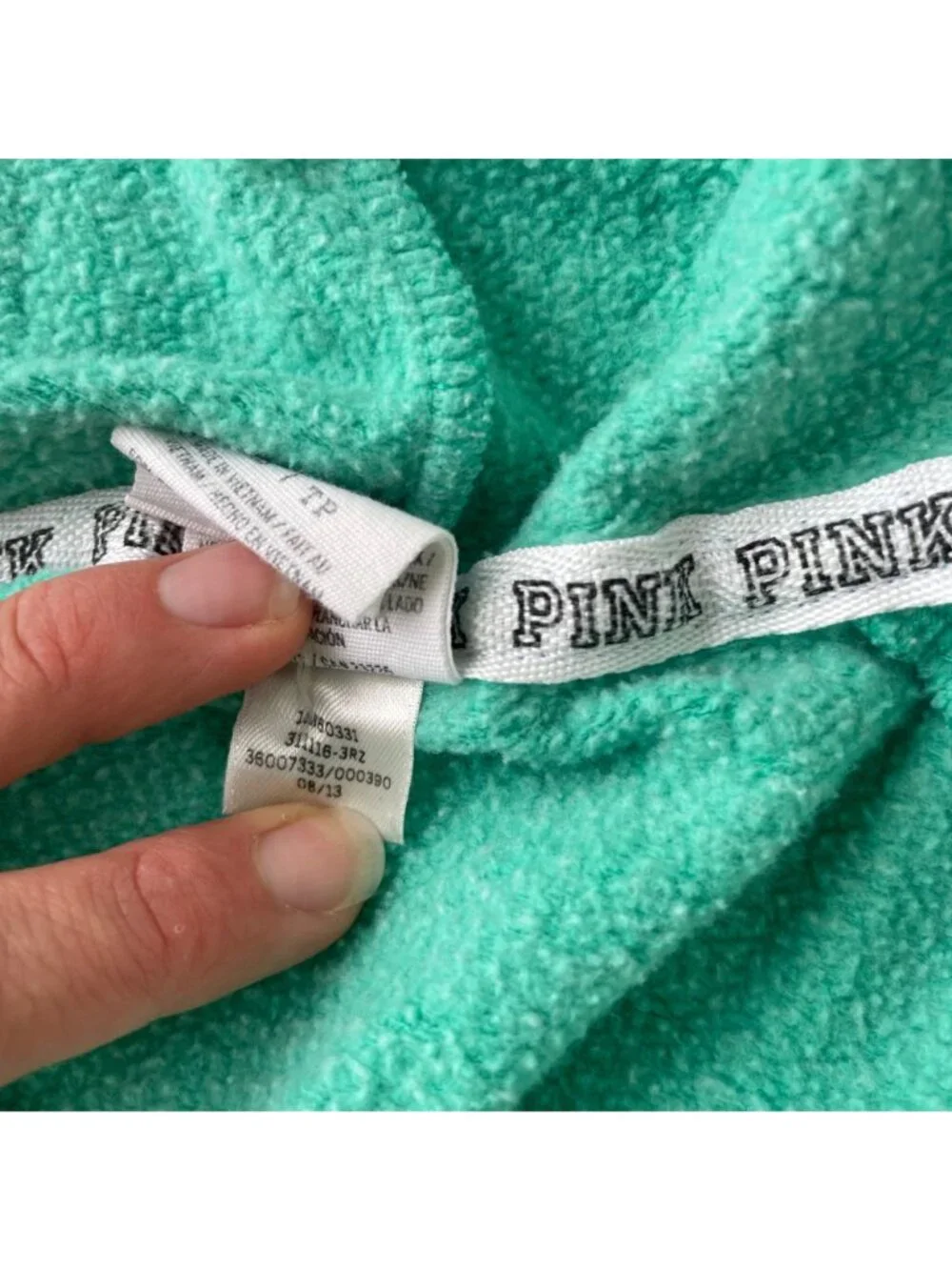 Victoria’s Secret PINK Y2K Zip Up Hoodie XS Green Logo Spellout Tuscan Mom 2010s - Picture 5 of 10